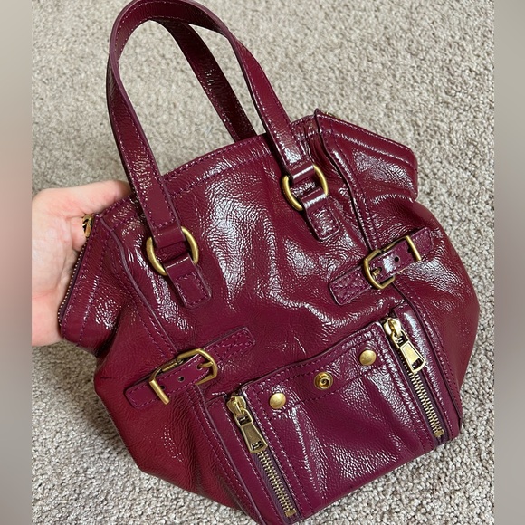YSL Mini Downtown tote Wine Maroon Red Patent leather Designer Saint Laurent - Picture 3 of 8